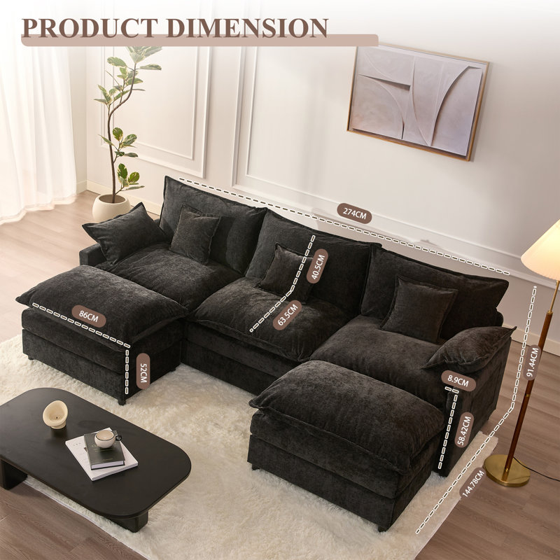 3 Seater Sofa, Chenille, Black