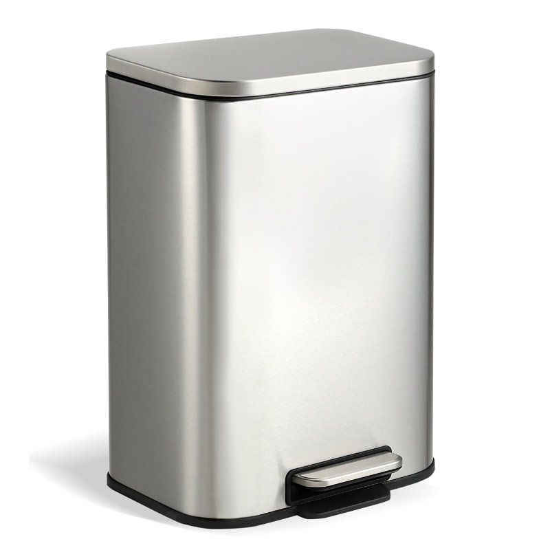 Poubelle à pédale en acier inoxydable anti-traces de doigts - Poubelle rectangulaire 5,3 gallons / 20L - Couvercle à fermeture douce, seau intérieur amovible, peu encombrant - pour la cuisine, la salle de bain, le bureau, la chambre à coucher - Argent