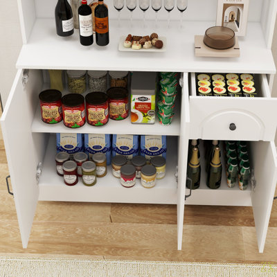 Armoire de rangement pour garde-manger de 71 po avec comptoir pour four à micro-ondes, huche autoportante avec tablettes réglables, 6 portes et 1 tiroir