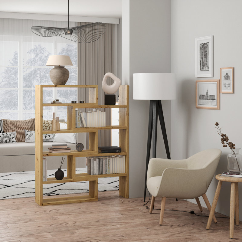 Rhiannan 187.7cm H Geometric Bookcase, 138cm H x 125cm W x 24cm D, Artisan