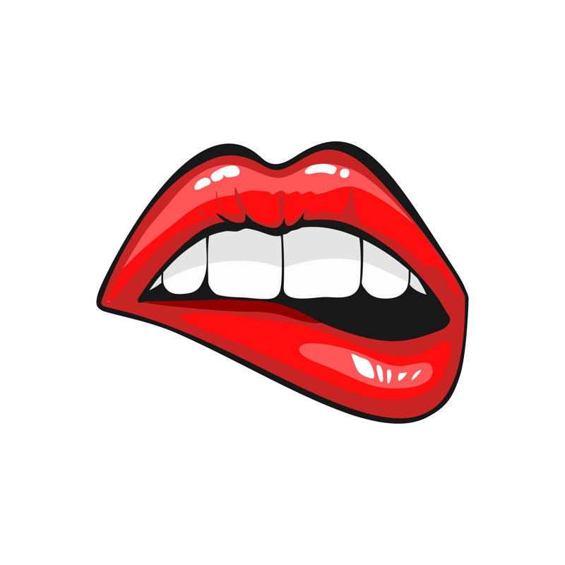 Sexy Biting Lips Isolated On White. Vector Illustration - Wrapped Canvas Print, 30cm H x 30cm W x 3.8cm D