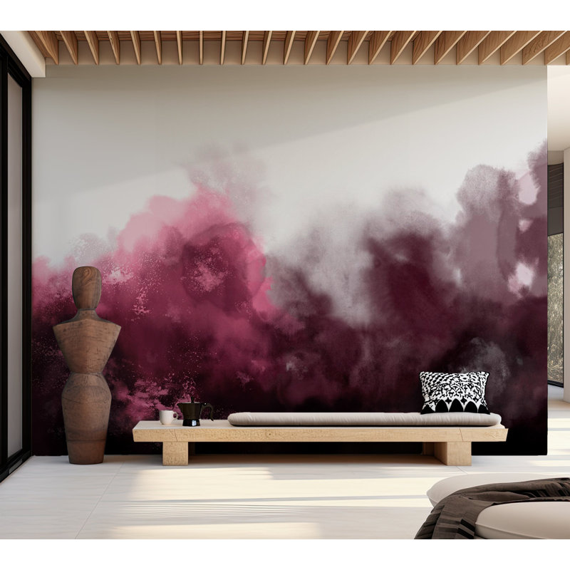 Papier peint abstrait - Variation aquarelle rouge, L 137 po x L 100 po
