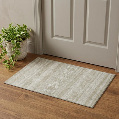 3' X 5' Khaki And Ivory Southwestern Washable Area Rug With UV Protection