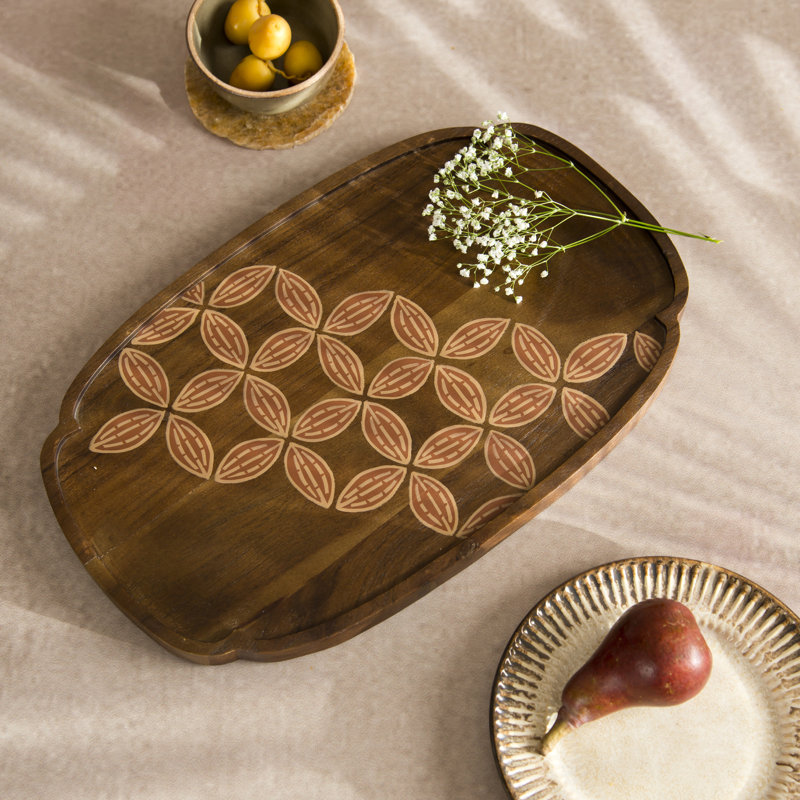 Plateau de service en bois d'acacia peint à la main Bamboo Cadence