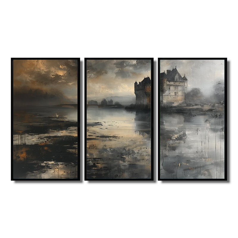 - Ensemble d'impressions murales Chateaus, H 28 po x l 36 po x P 1 po, Toile avec cadre flottant noir
