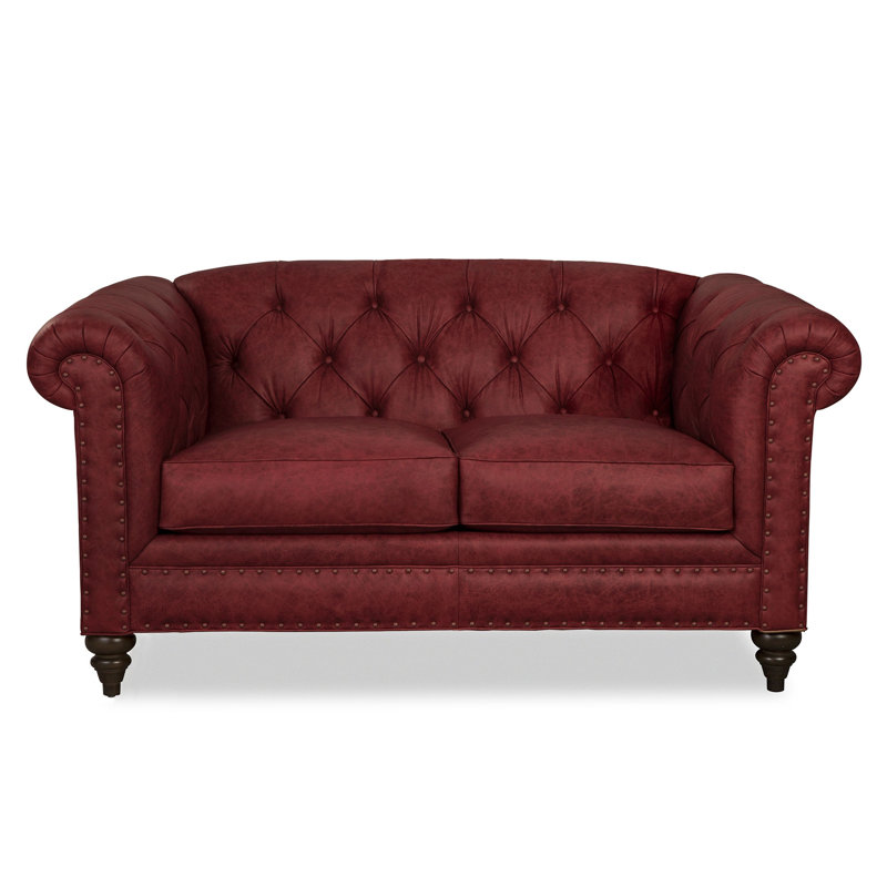 Canapé en cuir véritable à accoudoirs roulés 70 po Taheem, Rouge