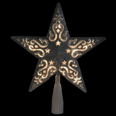 Glitter Star Lighted Cut Out Design Christmas Tree Topper - Clear Lights