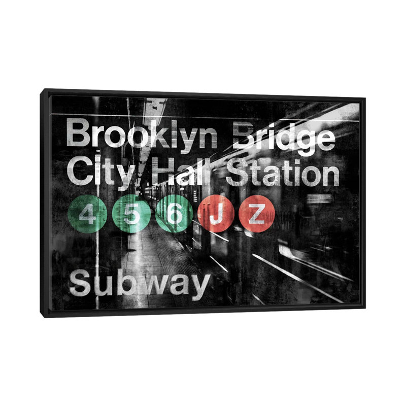 «NYC Subway Station I», impression sur toile, H 32 po x l 48 po x P 1,5 po, Toile avec cadre noir, Pas de tapis