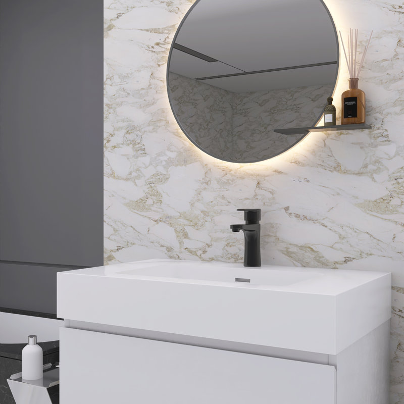 Lillyanah 30'' Single Bathroom Vanity with Solid Surface Top, White, White