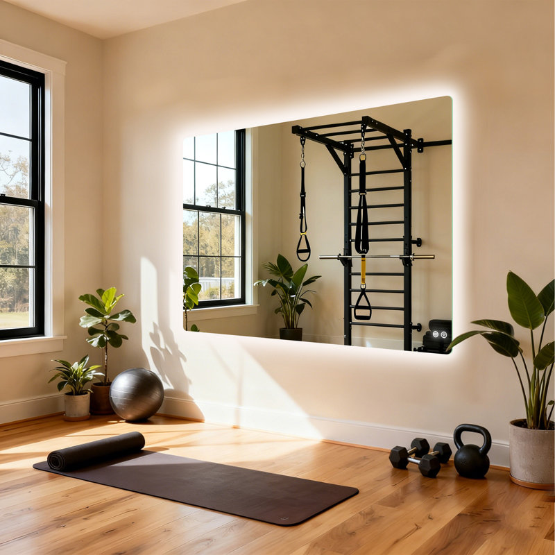 LED Backlit Home Gym Mirror - Adjustable Light, Sleek Design For  Gym, Yoga, Exercise, Dance Studio, 48" x 36"
