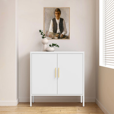 Metal Storage Cabinet With 2 Doors And 2 Adjustable Shelves, Steel Garage Storage Cabinet, Metal File Cabinet For Home Office School Gym, White