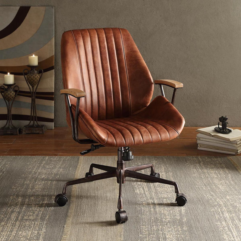 Chaise de bureau pivotante, Brun, Brun, Simili cuir