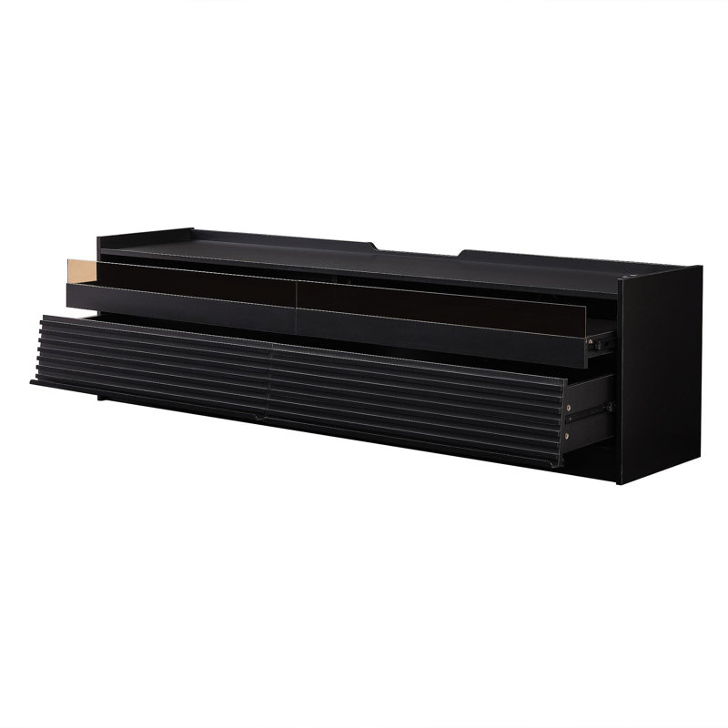 Mirod Modern TV Stand With Ample Storage,4 Drawer Design With Tempered Glass ,Built-In Charging Ports And Ambient LED Lighting ,Versatile For Any Decor Style