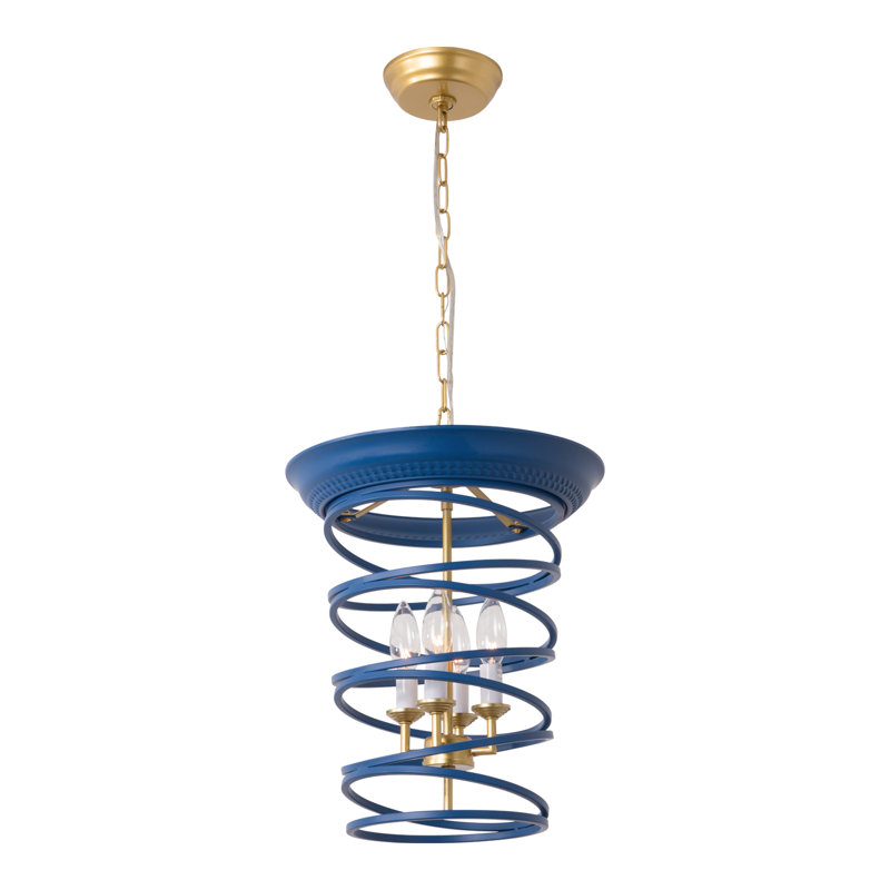 Aemon 4 - Light Dimmable Cage Chandelier, Blue/Gold