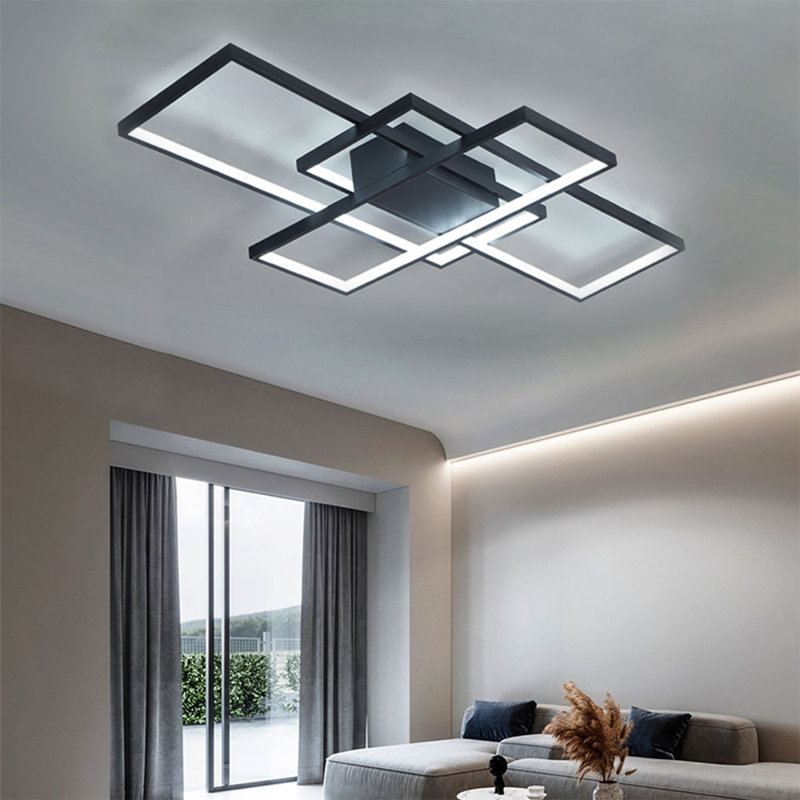 Raffa 3-Light Neutral Style Rectangular LED Semi Flush Mount Ceiling Light, 10cm H x 90cm W x 60cm D, Black
