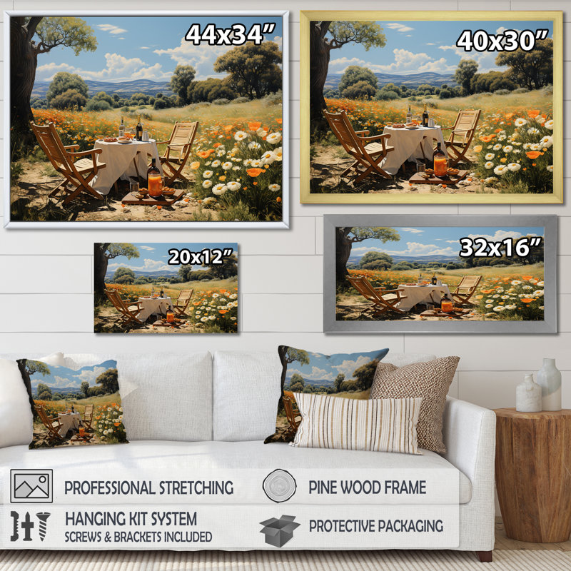 Joyeux rassemblement de pique-niques pour deux - pique-nique, art mural, impressions sur toile, Toile tendue