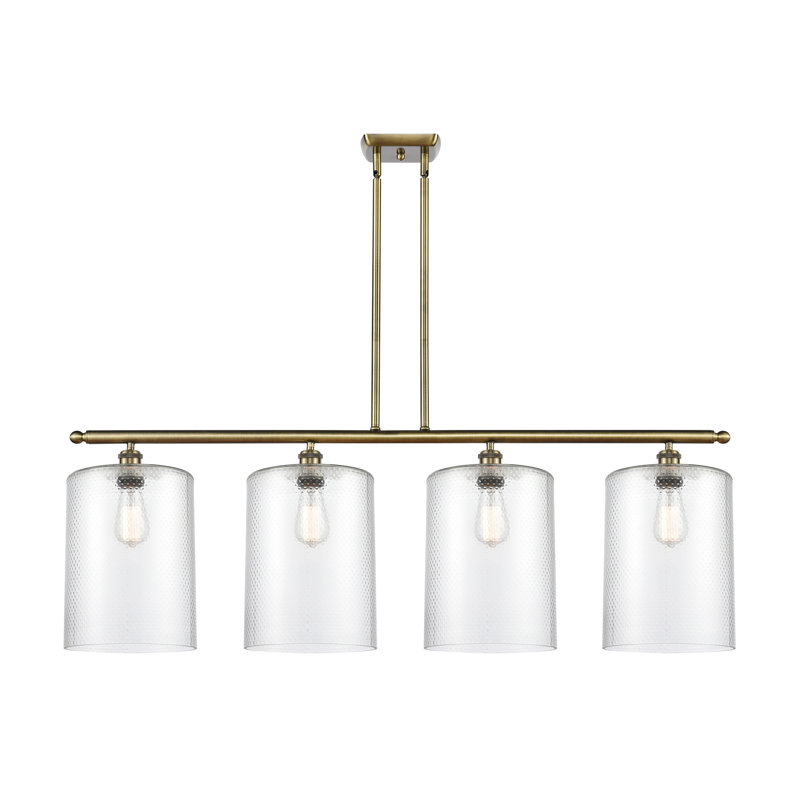 Luminaire suspendu tambour 4 lumières Dublin, Laiton antique, Transparent