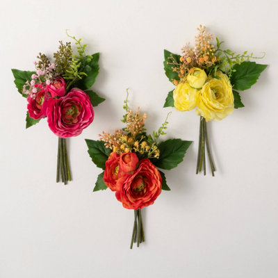 Sullivans Artificial Ranunculus Bush Set of 3 11.75"H; Multicolor