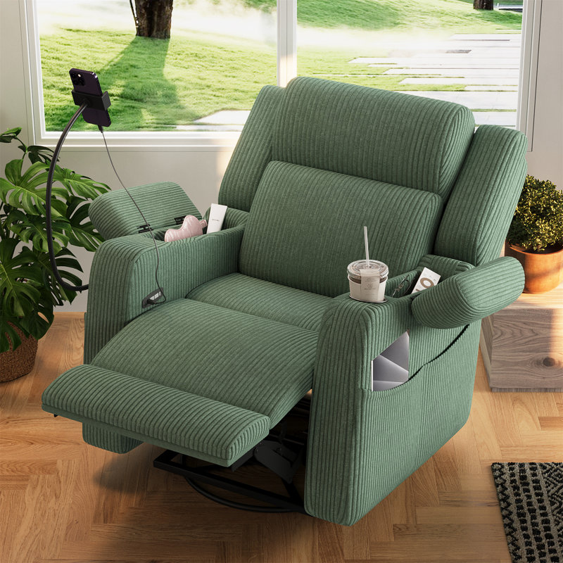 Fauteuil inclinable électrique avec chaleur et massage, Velours côtelé vert