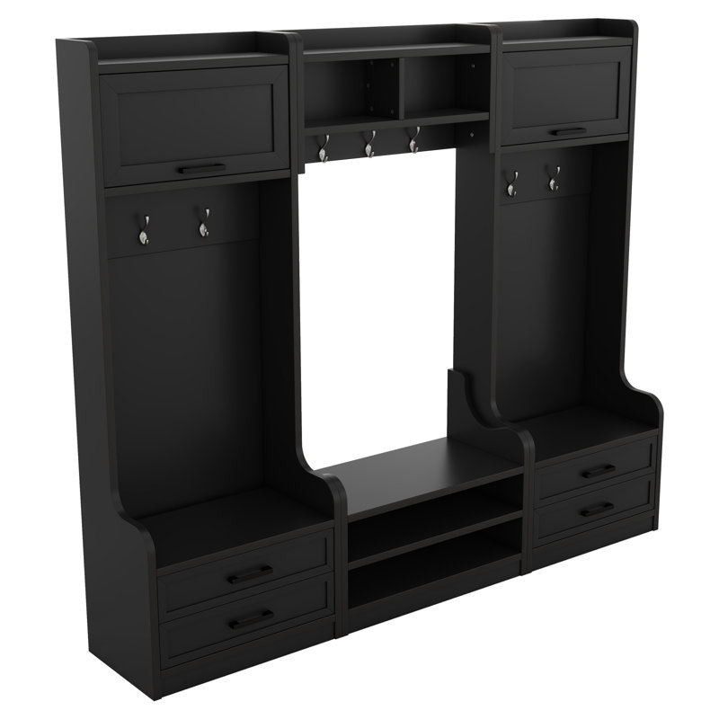 Portemanteau 4-en-1, portemanteau multifonctionnel avec tiroirs de rangement et armoire, banc à chaussures pour vestibule
