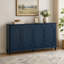 Buffet de style champêtre de 160 cm avec 4 portes cintrées décoratives, dosseret de rangement bleu vieilli-976720887