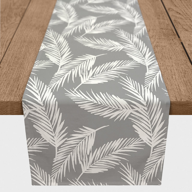 Akeylah Rectangle Floral Polyester Table Runner, 90" x 16", Gray