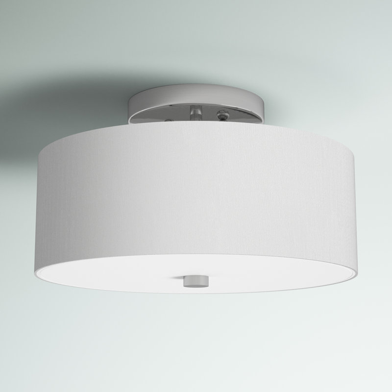 Baileigh Fabric Semi Flush Mount, Brushed Nickel, 7.5" H x 13" W x 13" D