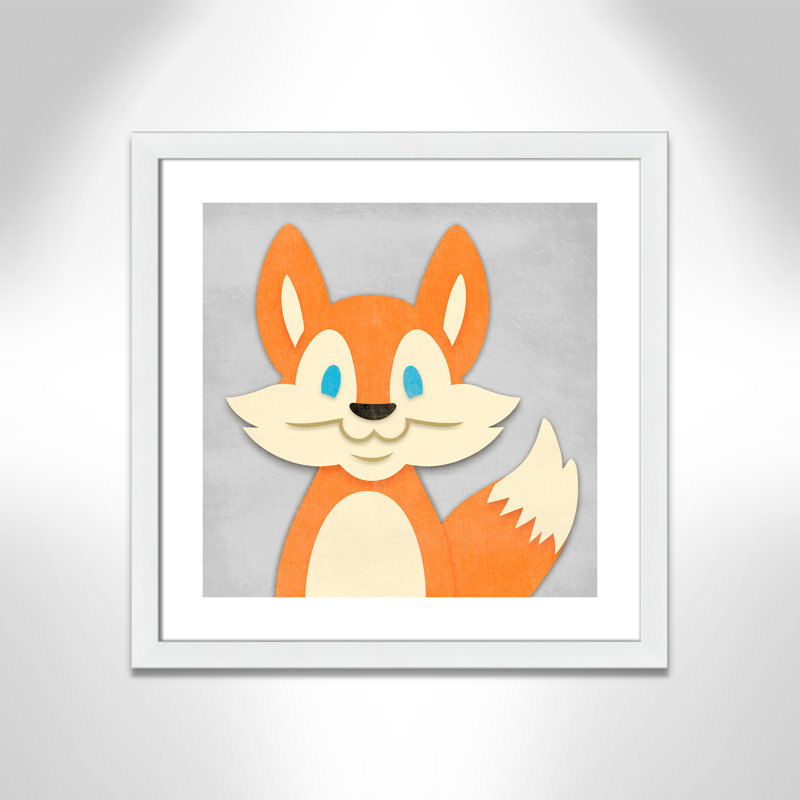 «Cheery Fox», impression sur papier, H 22,5 po x l 22,5 po x P 0,6 po, Encadré plat blanc