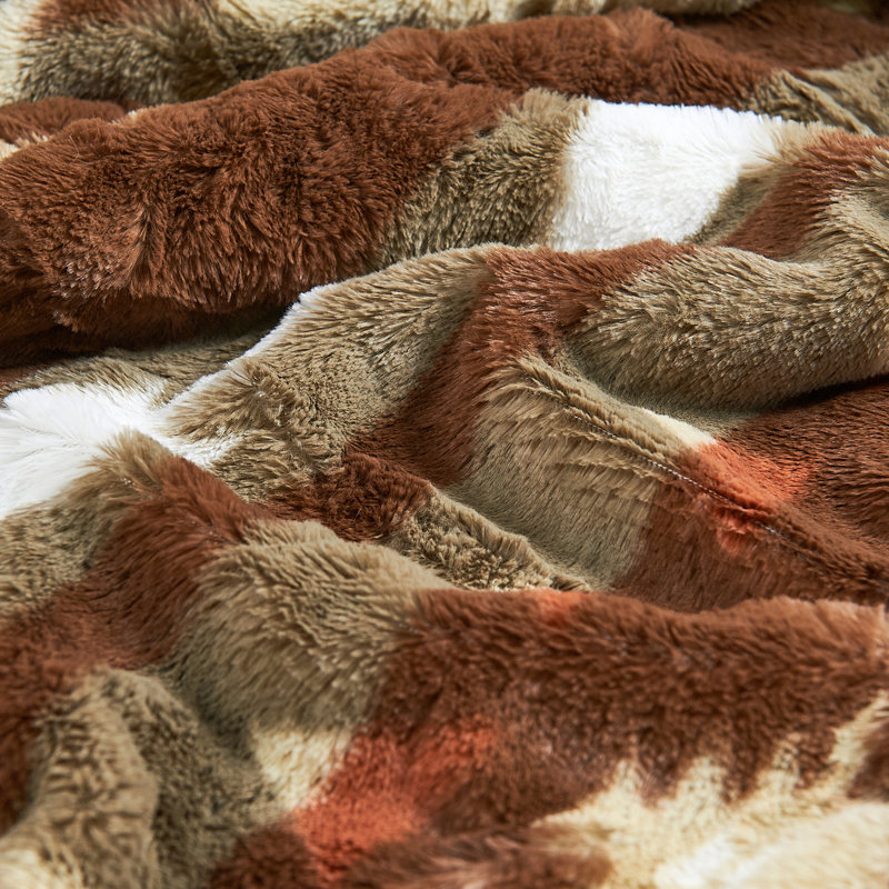 Southwest Faux Fur Sherpa Throw Blanket, Café, L 80 po x l 60 po