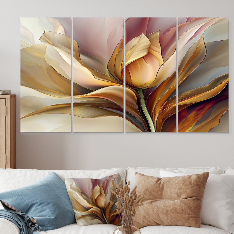 Sina - Tulip, art mural pour le salon, 4 pièces, H 32 po x l 64 po