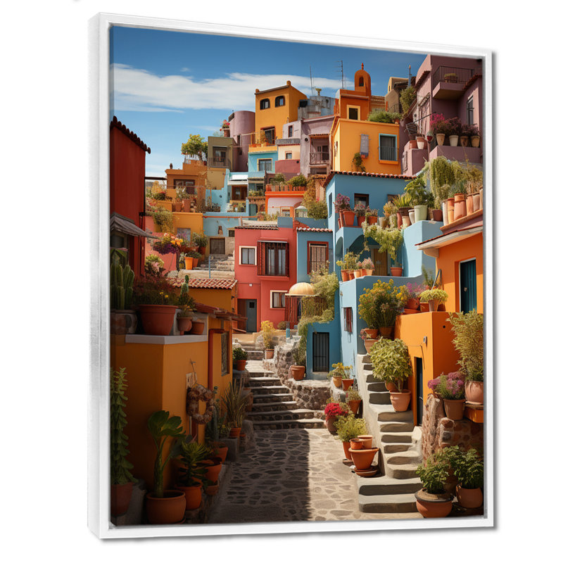 Madeehah Colorful Mexico Colorful Casas This IX sur impression sur toile, H 20 po x l 12 po x P 1 po, Cadre flottant blanc