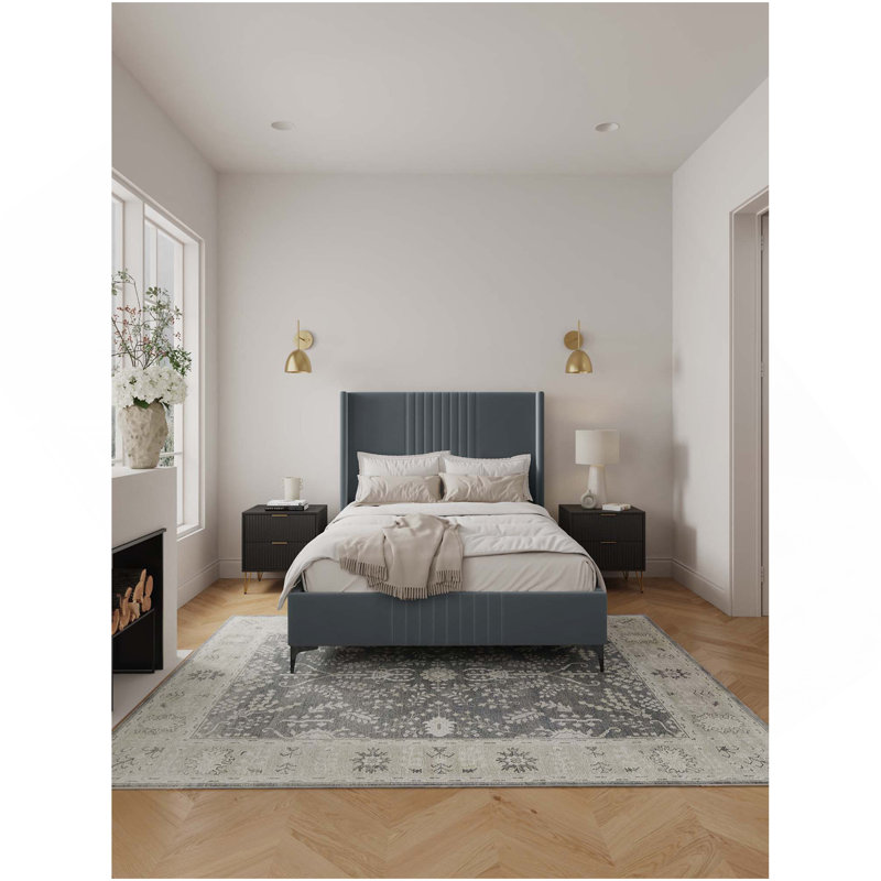 Lit double rembourré en velours gris Promenade, Lit double, Gris