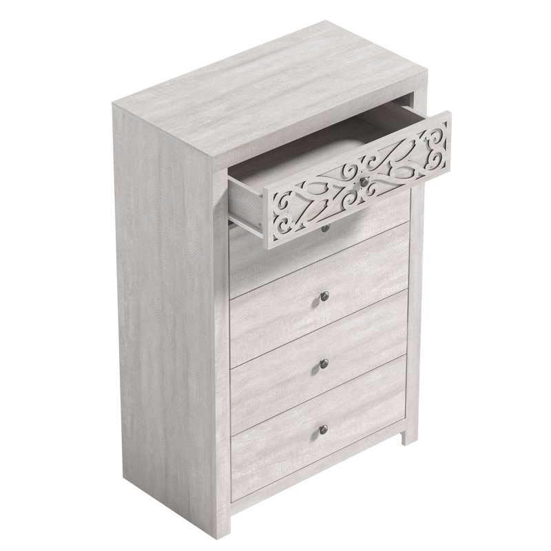 Commode 5 tiroirs L 29,6 po Lukas, Chêne gris cendré