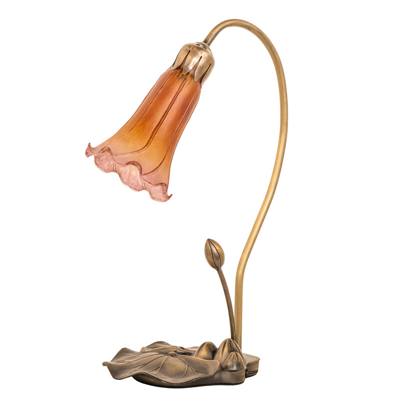 Lampe d'appoint 16 po Tiffany Pond, Ambre / mauve, Laiton antique