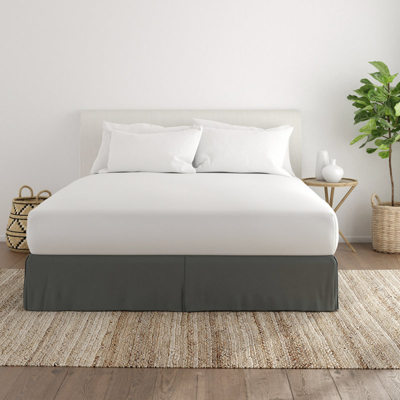 Gray Polyester Pleated King Bed Skirt with Split Corner
