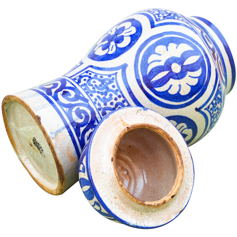 Pot en céramique bleu / blanc intérieur / extérieur 13 po