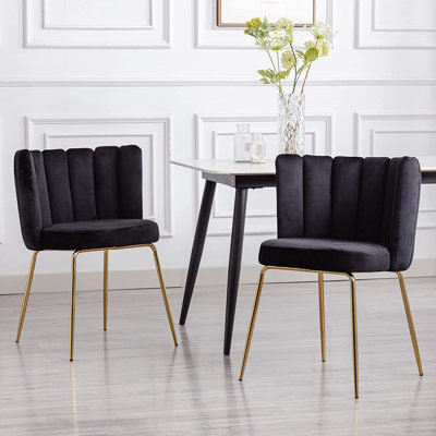 Chele Modern Velvet Upholstered Dining Chairs Accent Chairs with Curved Back & Gold Metal Legs for Kitchen Vanity Bedroom by Everly Quinn