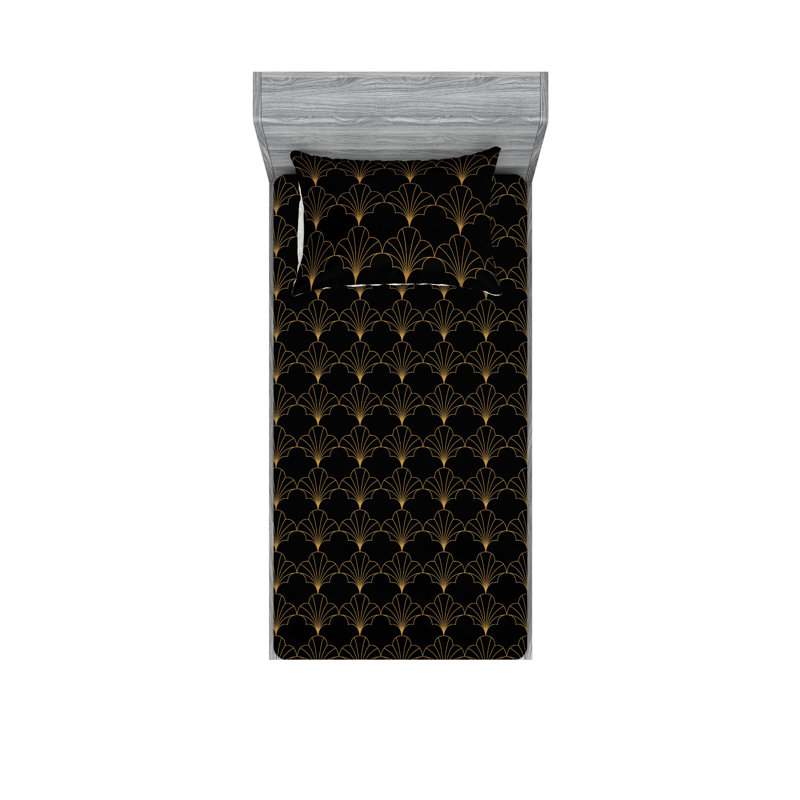  Ensemble de draps en microfibre géométrique, Ensemble de draps pour lit simple TG avec 1 taie d, Noir / brun sable