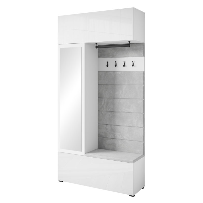 Hall Tree 115cm Wide with Shoe Storage, White/Grey