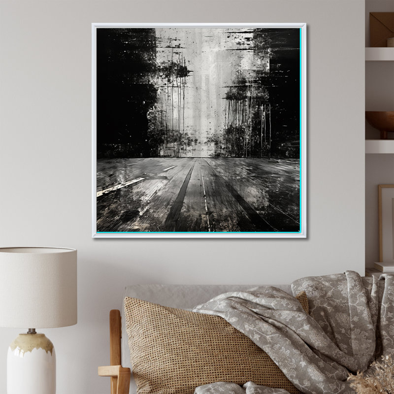 Art mural noir et blanc sur toile Road Expression II - route, H 36 po x l 36 po x P 1,5 po, Cadre flottant blanc