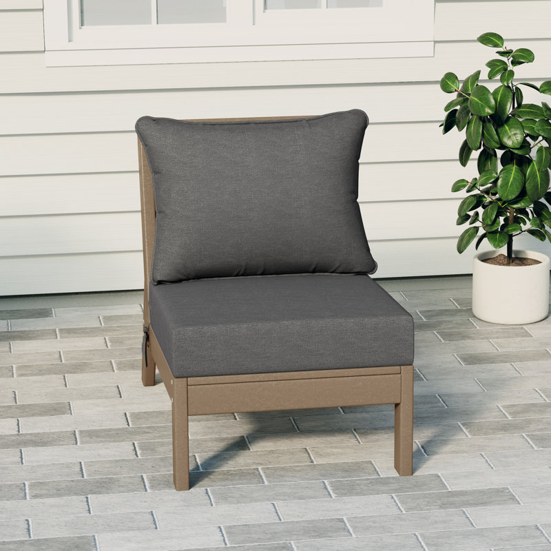 Deep Seating Armless Chair With Cushions, Gray, Light Brown