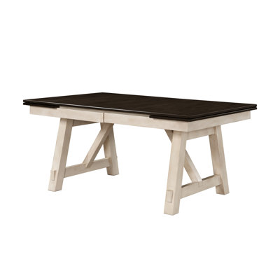 Table extensible en bois avec deux finitions gris craie et base de table transitionnelle pratique
