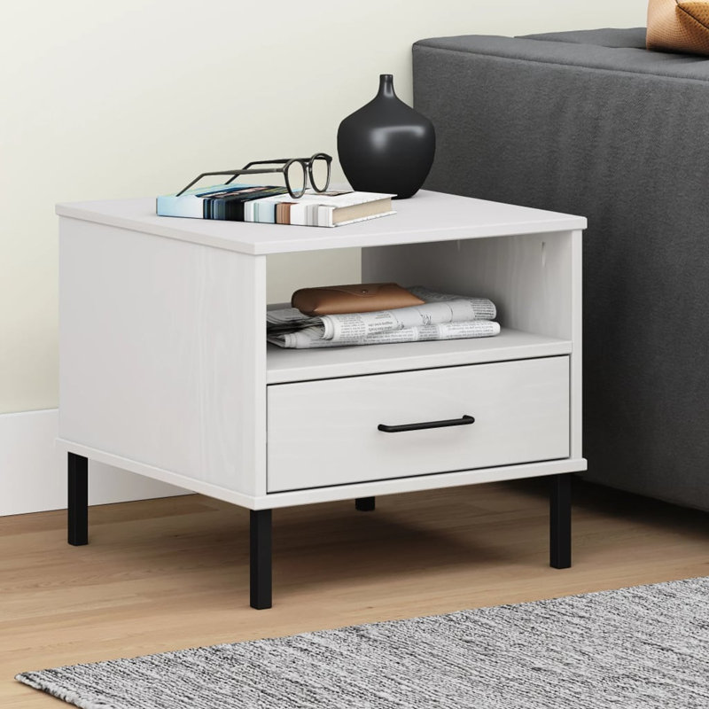 Kirina 50cm W Solid Wood Bedside Table, White