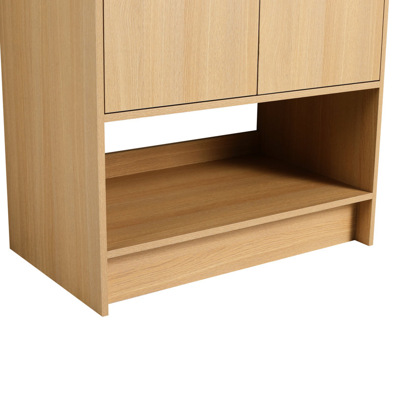 Meuble-lavabo de 30 po, armoire autoportante en contreplaqué à 2 portes, surface, assemblage facile, design américain, agencement de couleurs chêne et style, apparence