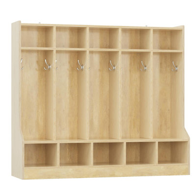 Portemanteaux avec banc - 10 casiers, 10 crochets, 2 boîtes de rangement, rangement