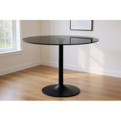 Round Glass Top Dining Table with Steel Base