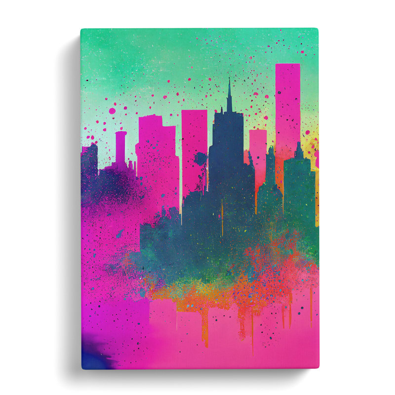 Paint Splashed City Skyline No.1 Abstract - Wrapped Canvas, 60cm H x 40cm W x 3cm D