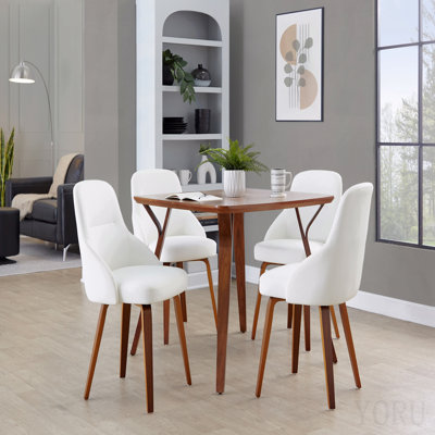 Chair In Walnut Wood And White Faux Leather - Set Of 2