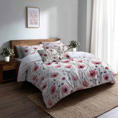 Floral Comforter Set of 6 - Country Farmhouse Rose Meadow Comforter Bedding Set