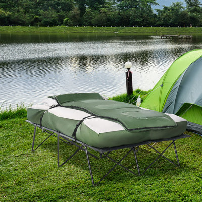 Portable Outdoor Camping Cot Bed With Sleeping Bag, Inflatable Air Mattress, Pillows & Carry Bag For Intriguing Adventures 2 Mattress And Soft Pillows, Vacation
